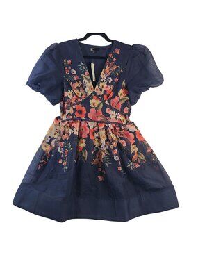 NEW Friends Like These Floral Puff Sleeve Navy Mini Dress V-Neck Sz 12